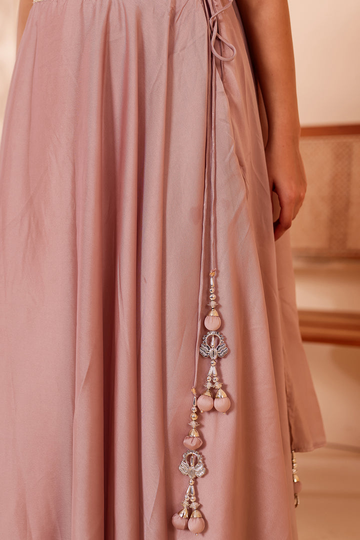 Light Taupe Crepe Tissue Silk Lehenga Choli.