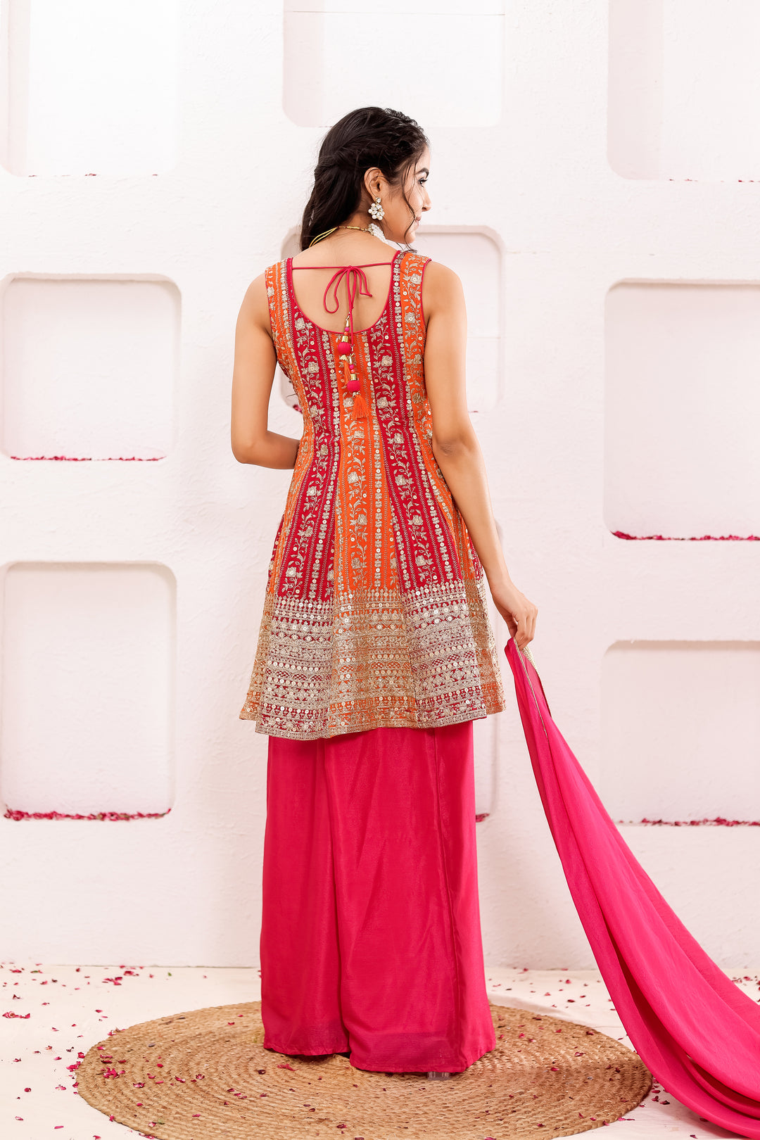 Pink/Orange Georgette Sharara Suit