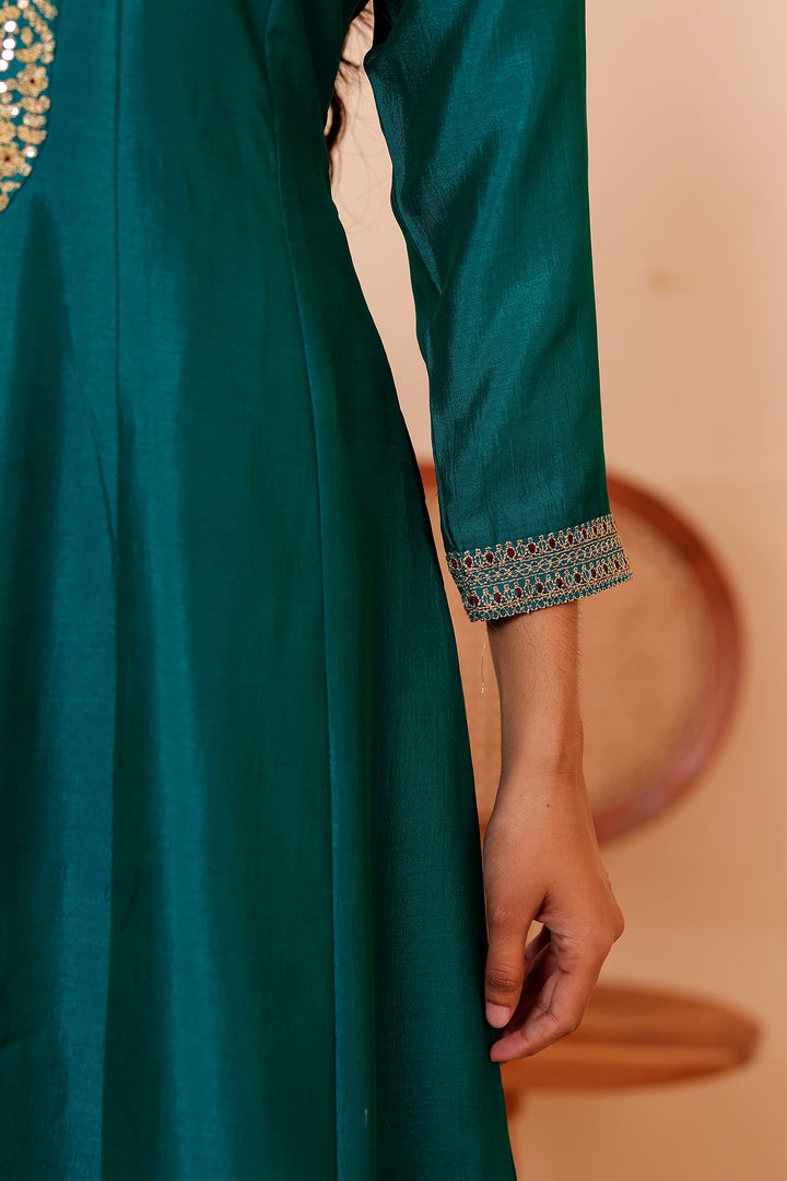 Rama Vichitra Silk Anarkali Suit with Floral Dupatta