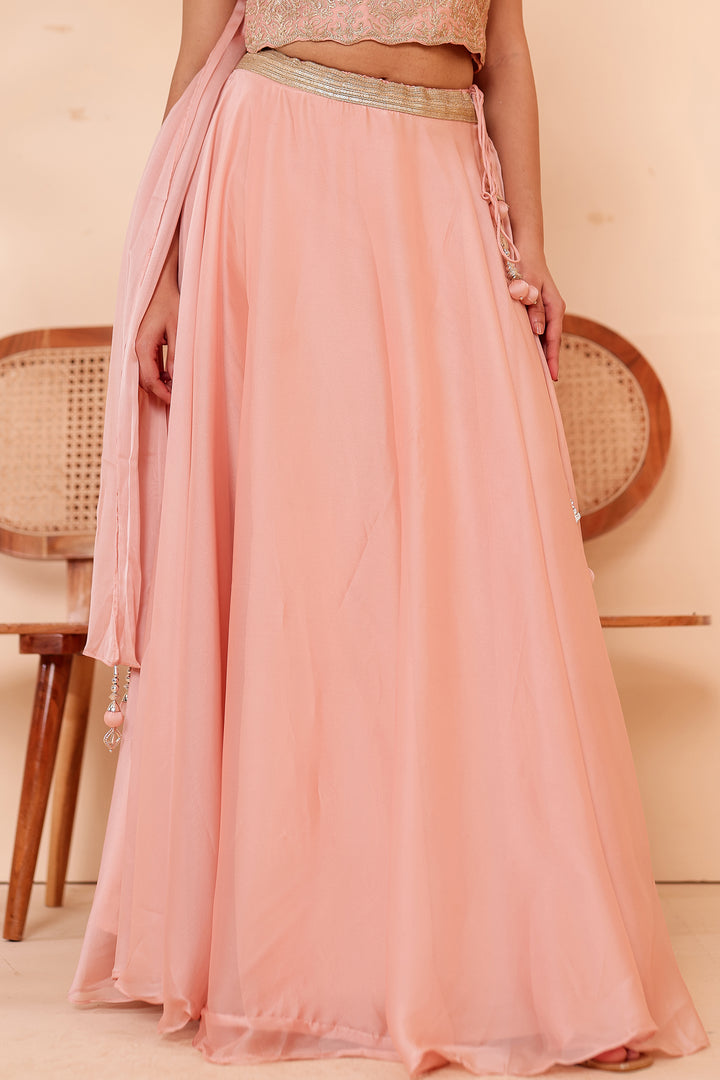 Light Peach Crepe Tissue Silk Lehenga Choli.
