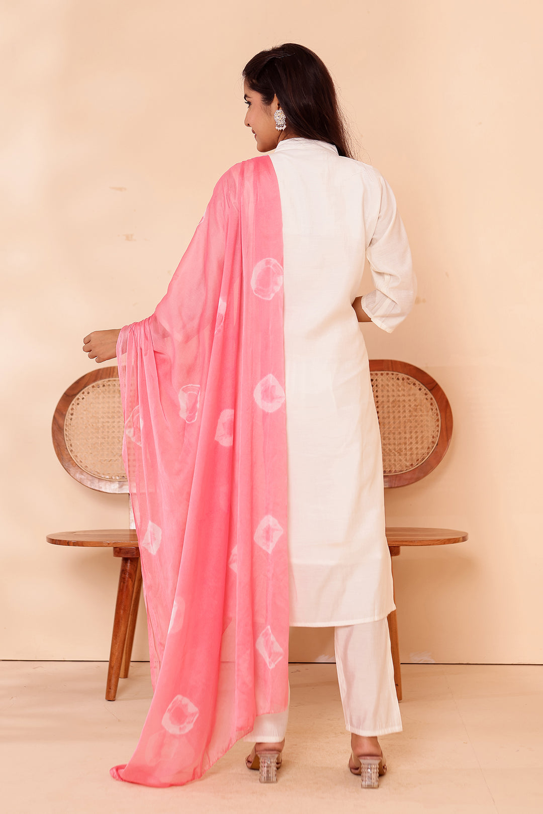 White Roman Silk Straight Cut Kurta Set.