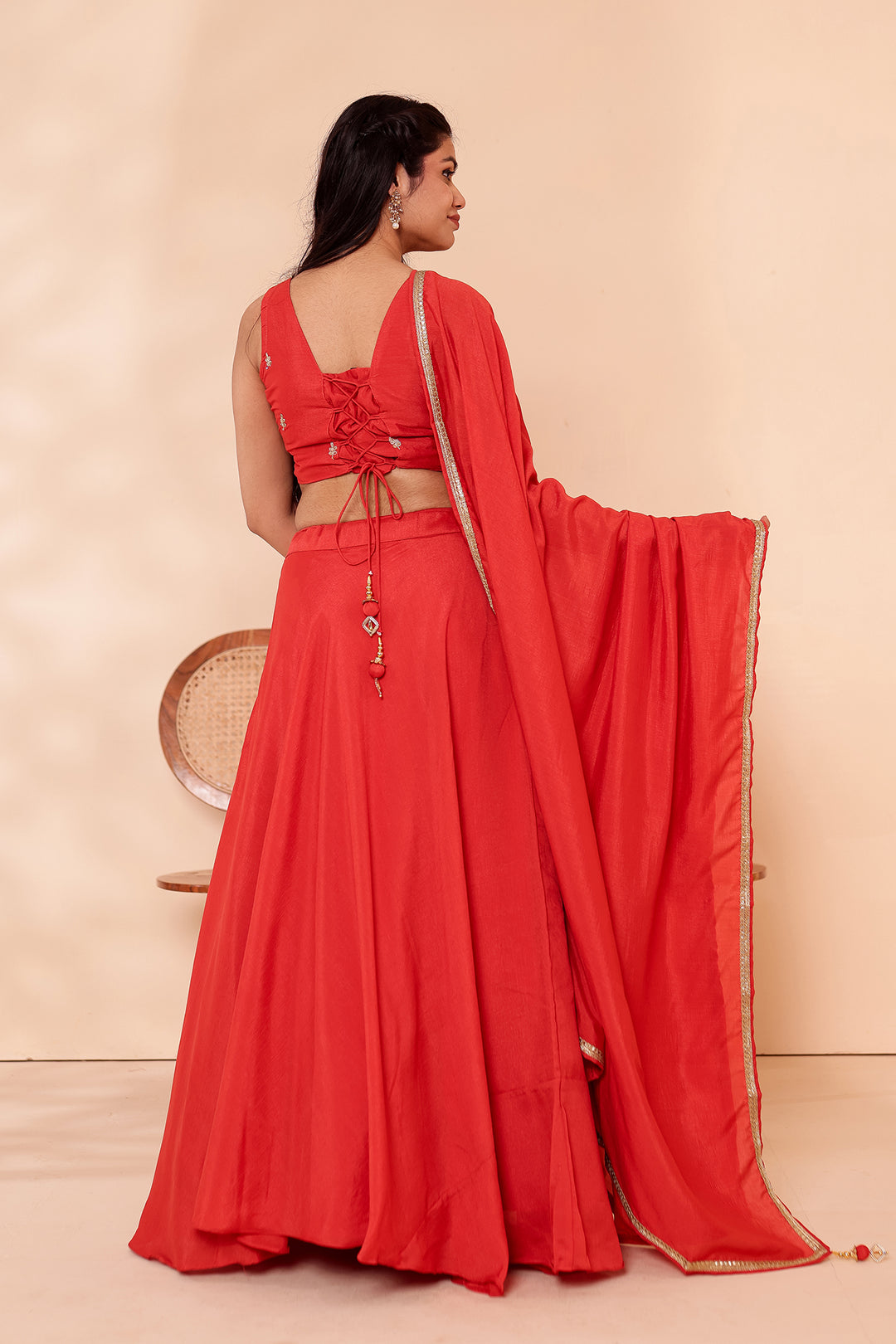 Rust Vichitra Silk Lehenga Choli.