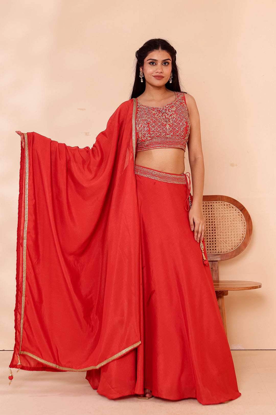Rust Vichitra Silk Lehenga Choli.