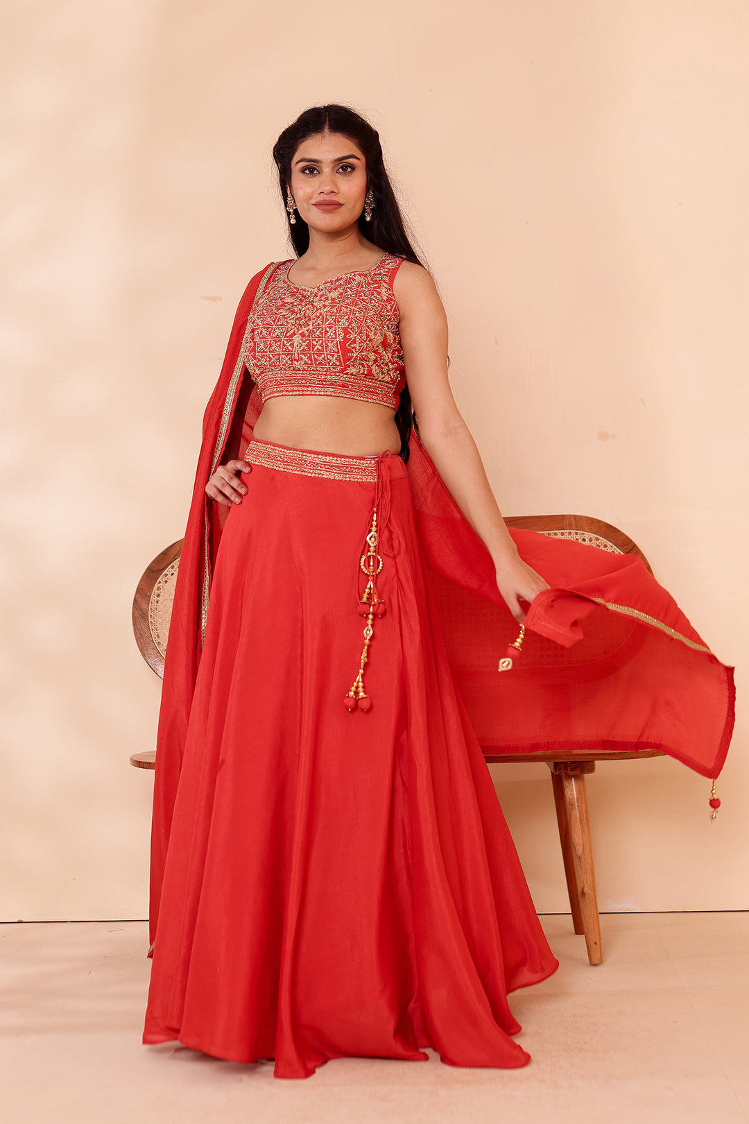 Rust Vichitra Silk Lehenga Choli.