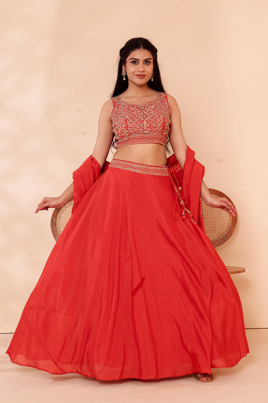 Rust Vichitra Silk Lehenga Choli.