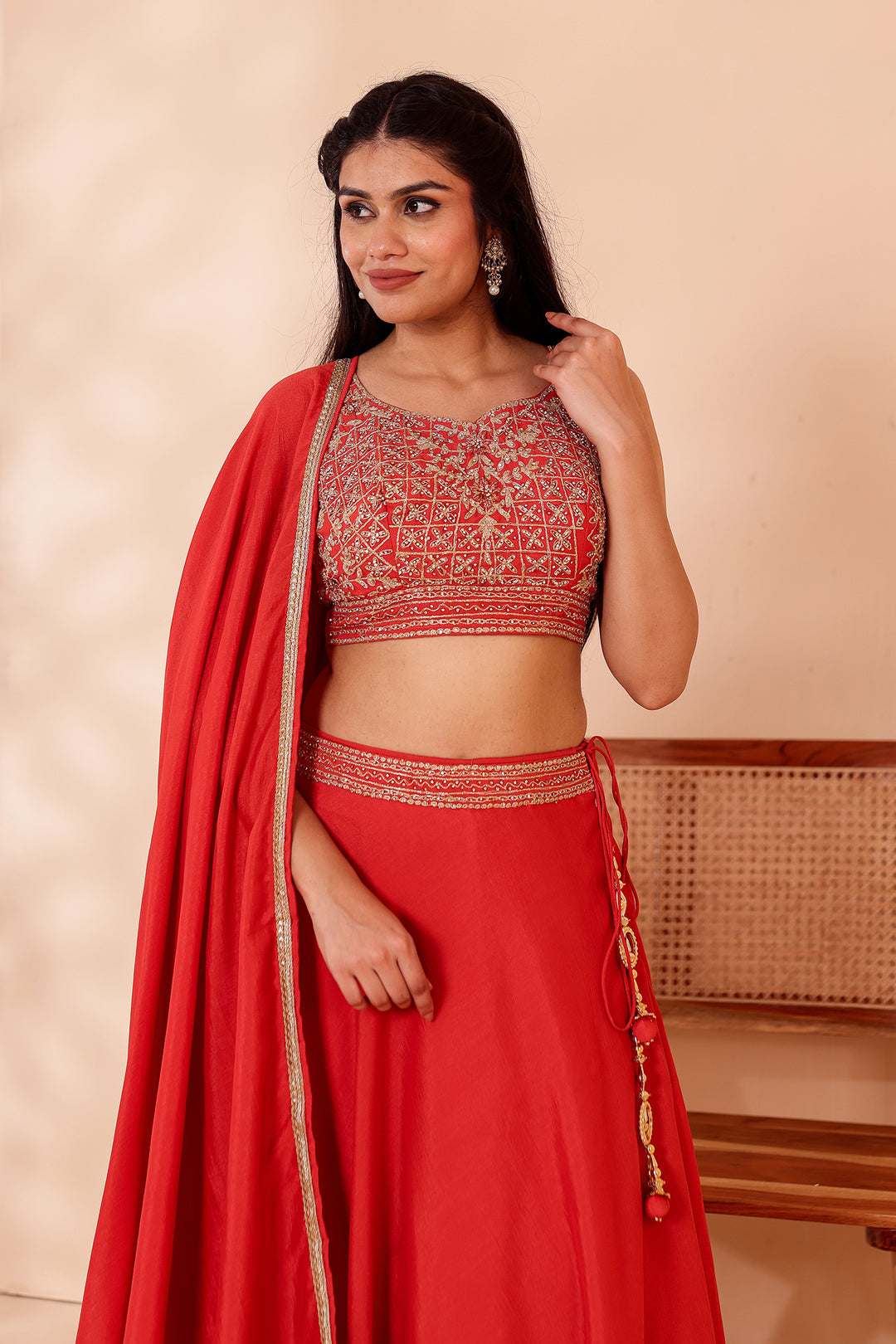 Rust Vichitra Silk Lehenga Choli.
