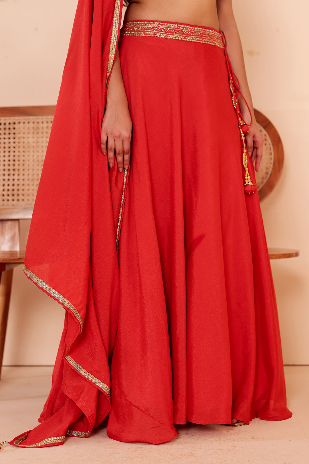 Rust Vichitra Silk Lehenga Choli.