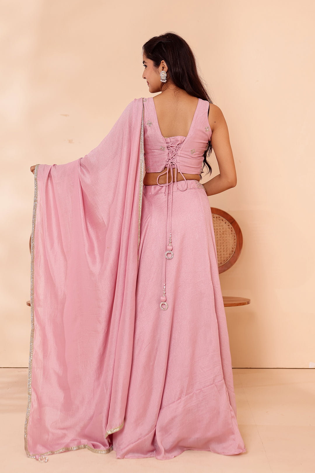Dusty Pink Crepe Silk Lehenga Choli