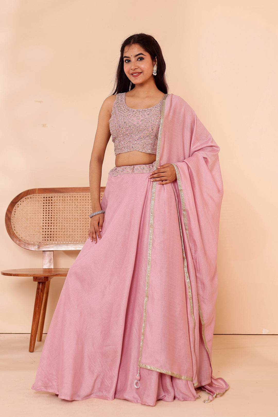 Dusty Pink Crepe Silk Lehenga Choli