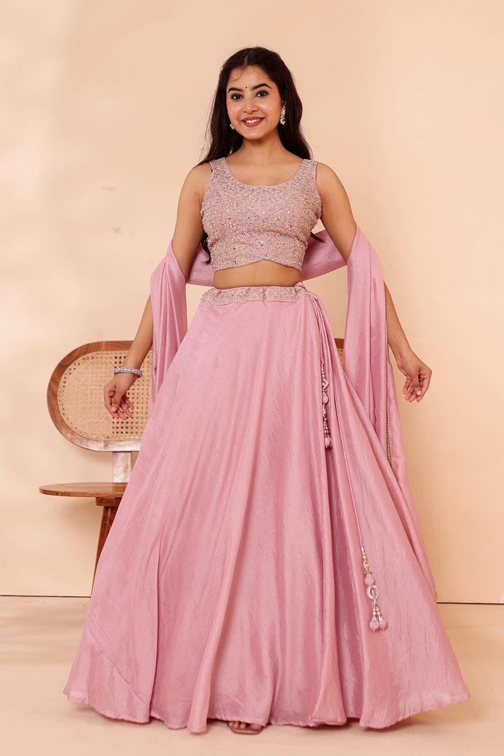 Dusty Pink Crepe Silk Lehenga Choli