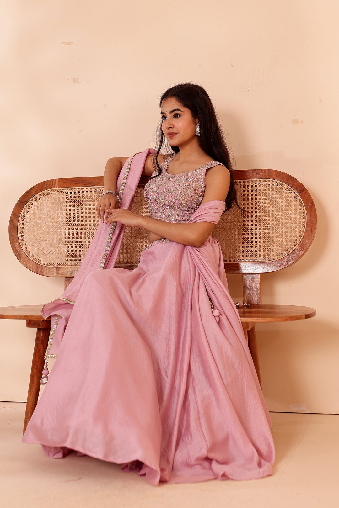Dusty Pink Crepe Silk Lehenga Choli