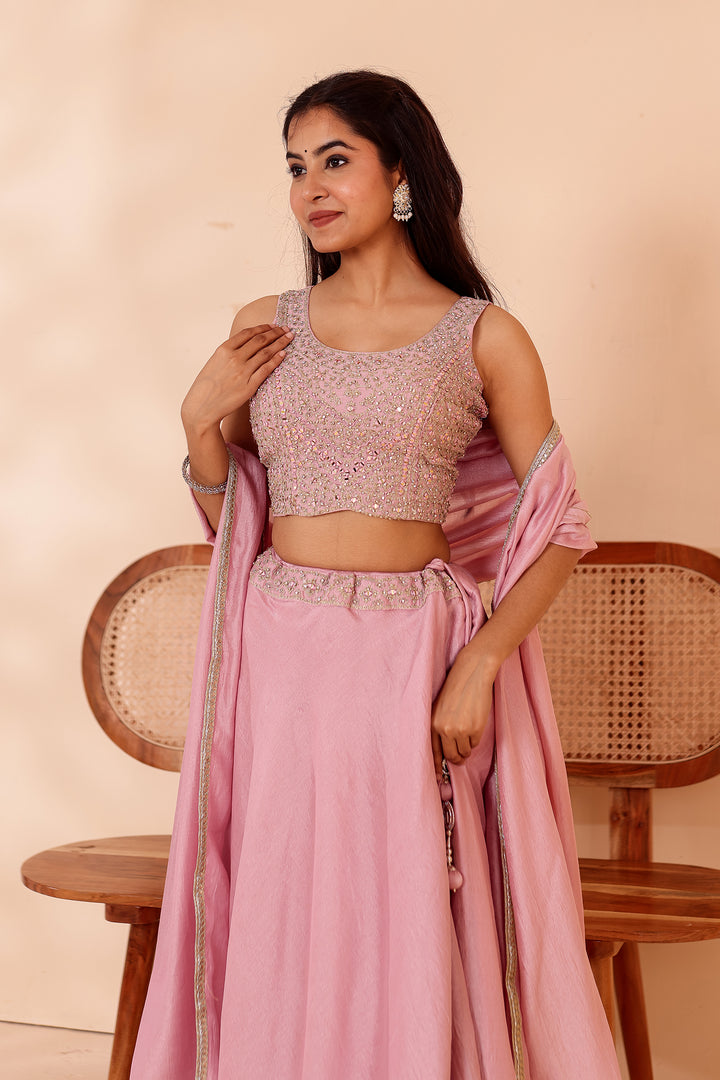 Dusty Pink Crepe Silk Lehenga Choli