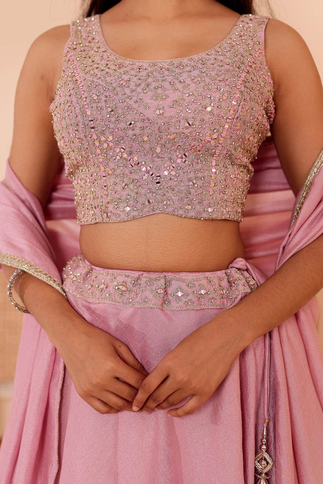Dusty Pink Crepe Silk Lehenga Choli