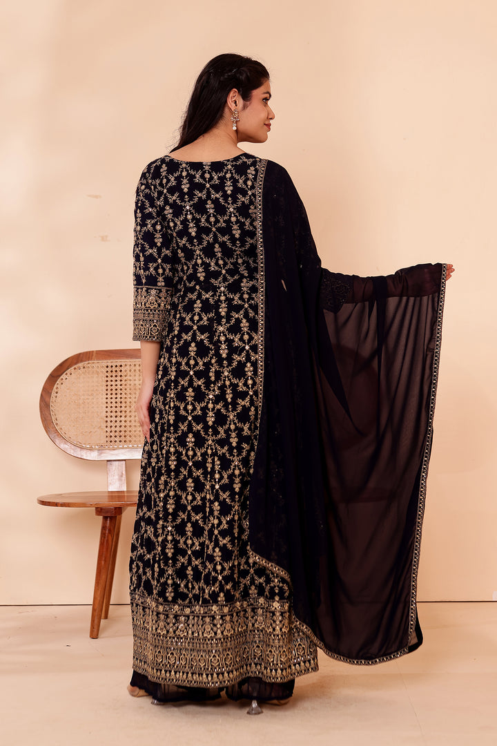Blue Georgette Long Anarkali with Palazzo.