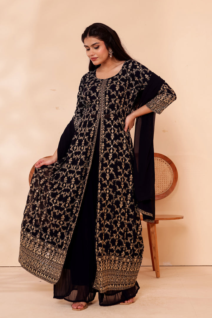 Blue Georgette Long Anarkali with Palazzo.