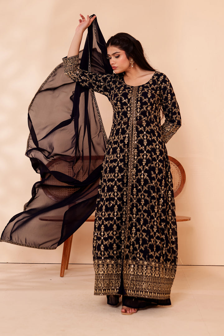 Blue Georgette Long Anarkali with Palazzo.