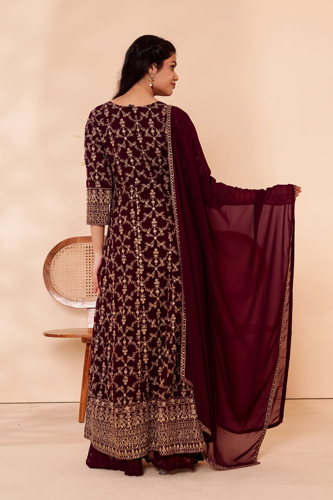 Dark Purple Georgette Long Anarkali with Palazzo.