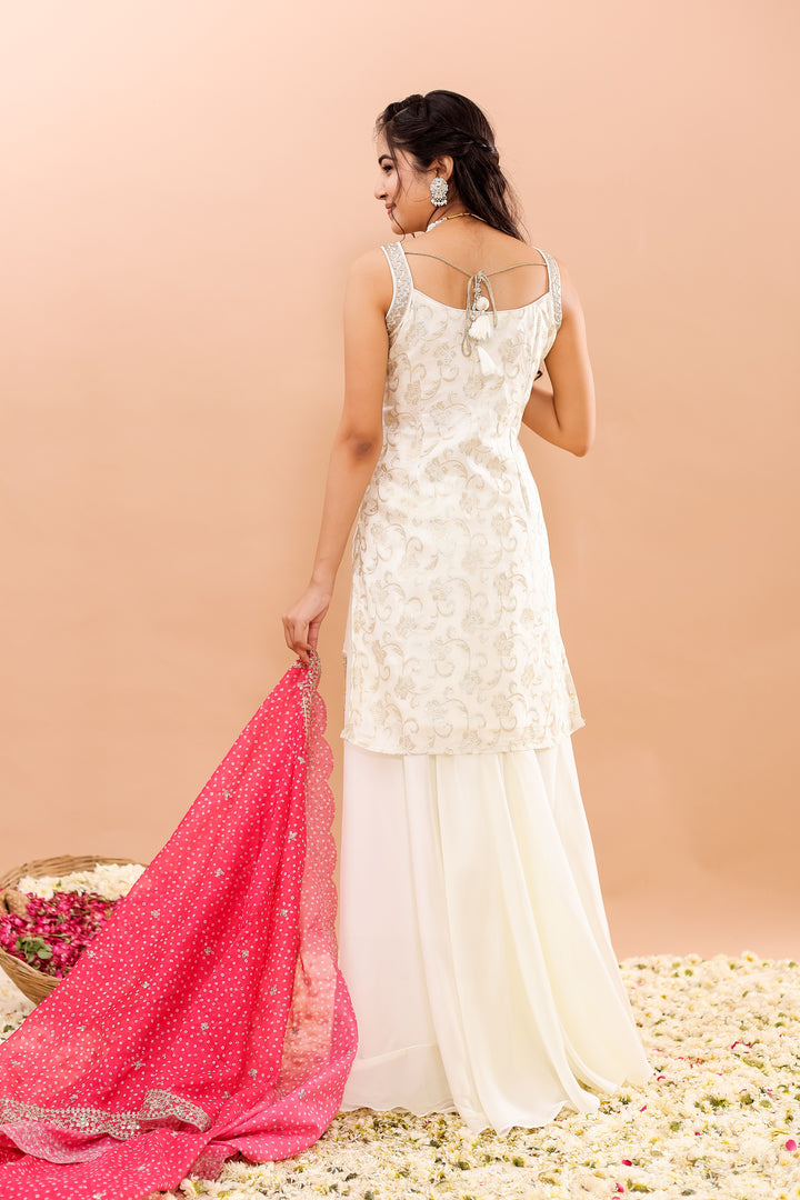 Off white/Pink Georgette Sharara Suit
