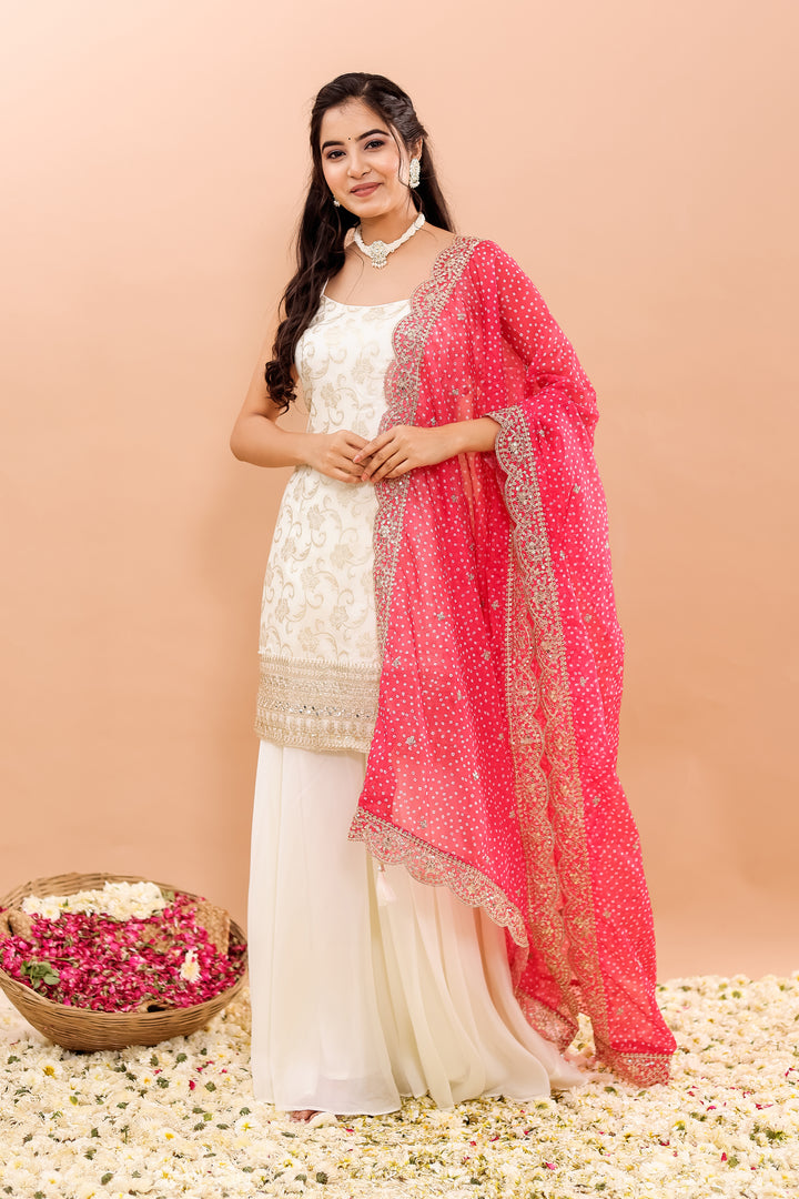 Off white/Pink Georgette Sharara Suit
