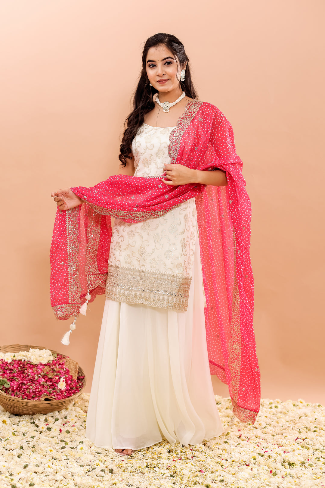 Off white/Pink Georgette Sharara Suit