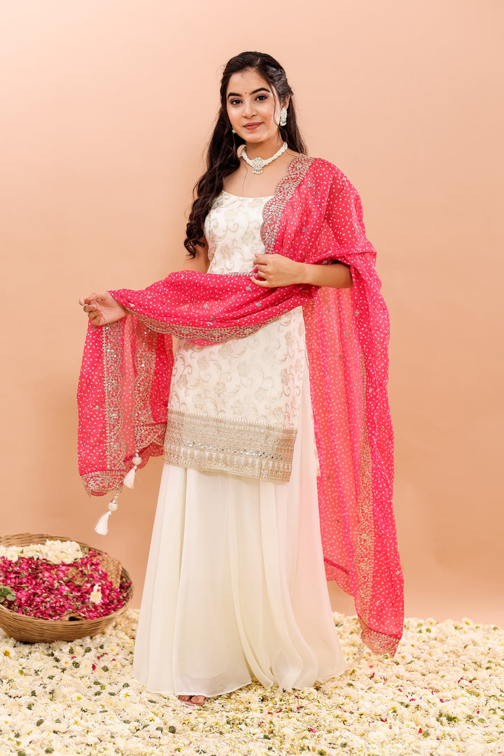 Off white/Pink Georgette Sharara Suit