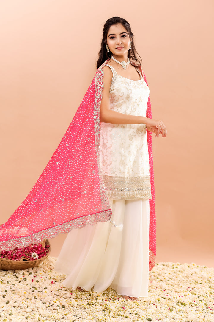 Off white/Pink Georgette Sharara Suit