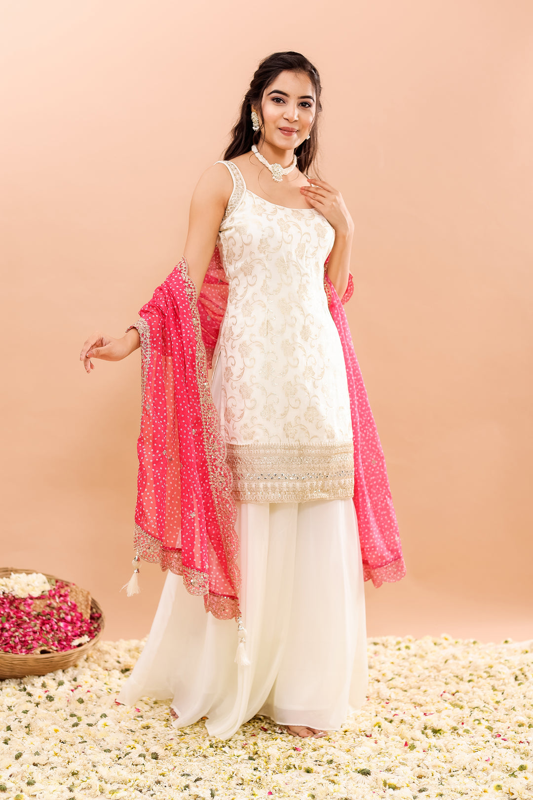 Off white/Pink Georgette Sharara Suit