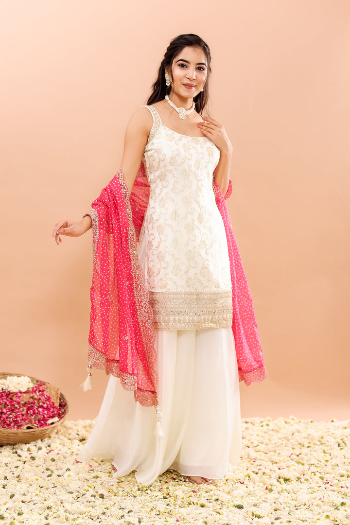 Off white/Pink Georgette Sharara Suit