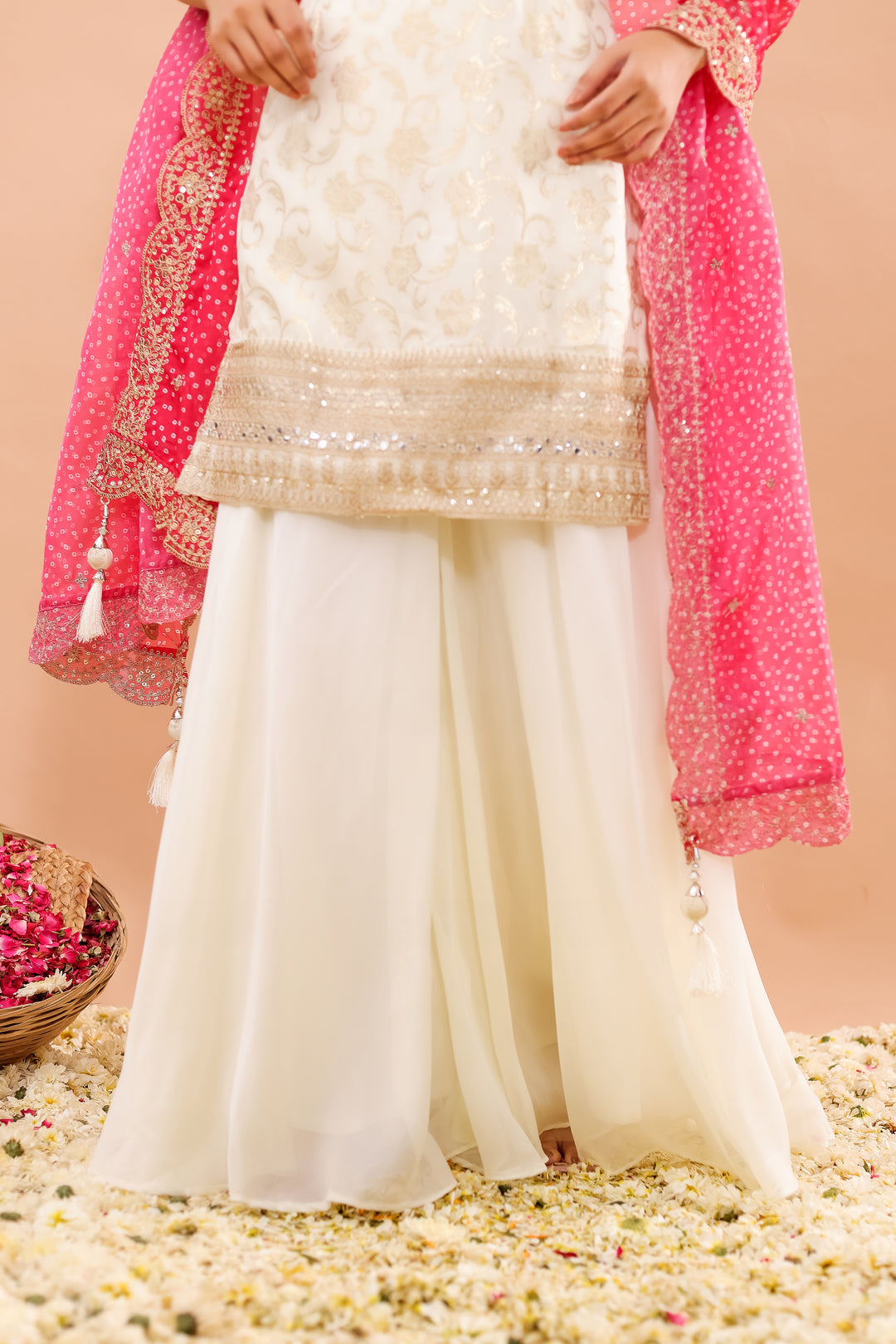 Off white/Pink Georgette Sharara Suit
