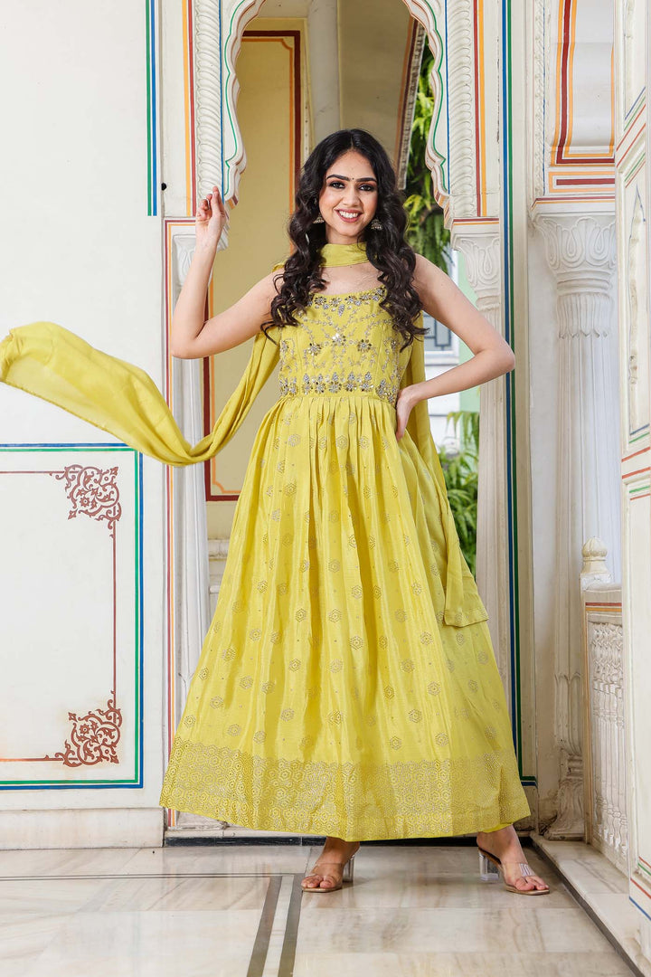 Mehandi Green Anarkali Suit