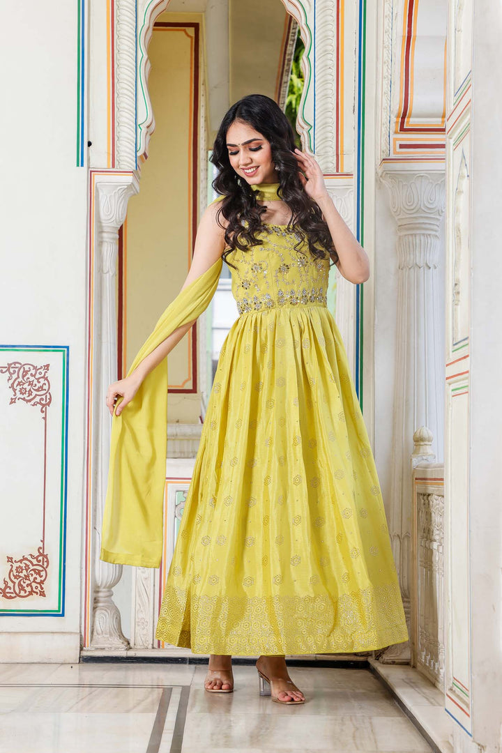 Mehandi Green Anarkali Suit