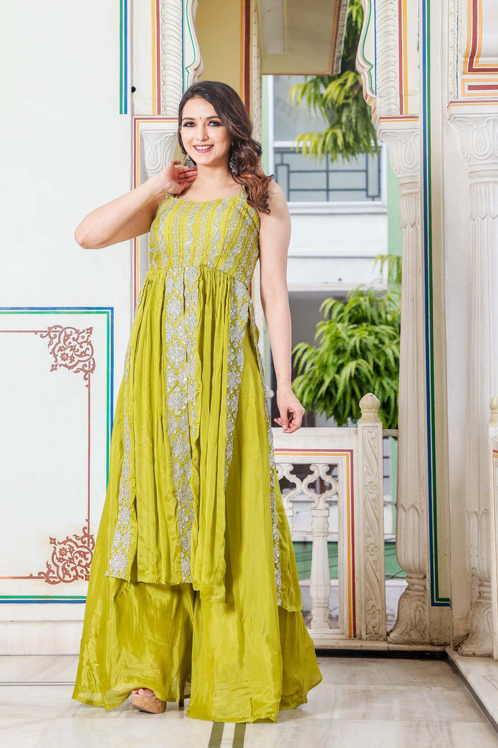 Mustard Naira Cut Kurta Set