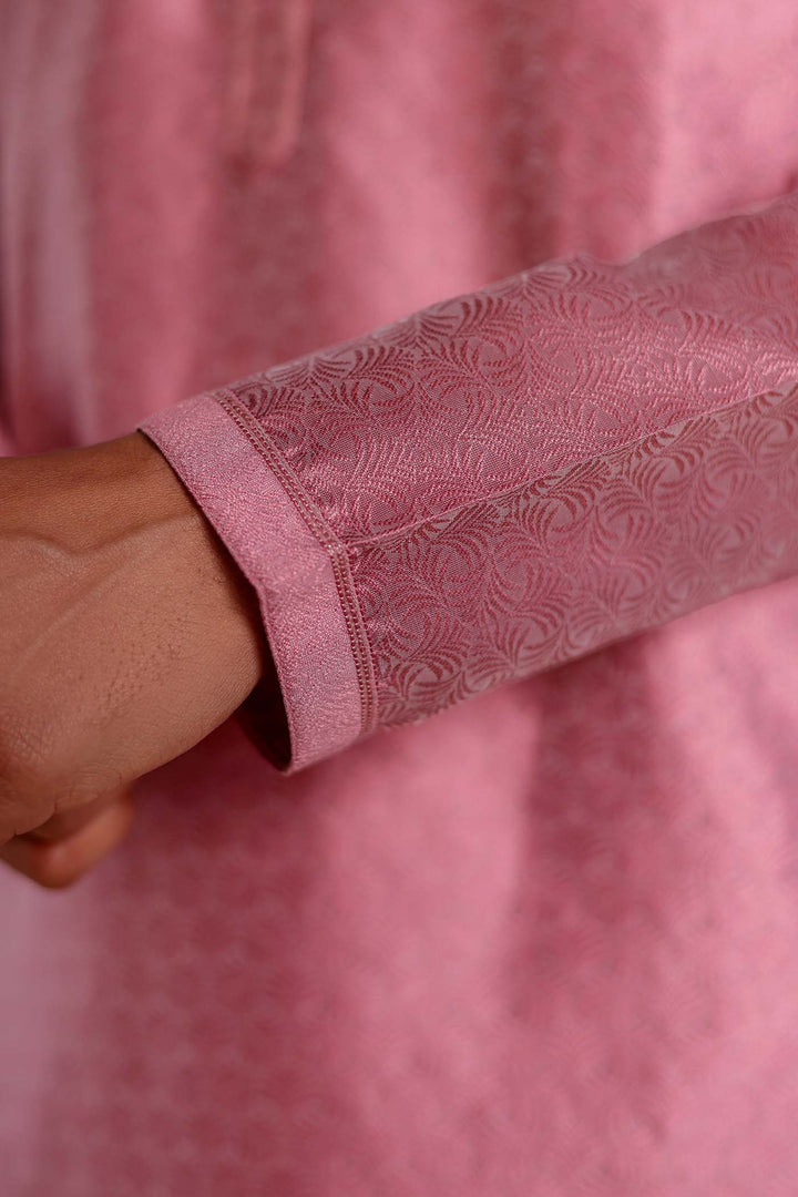 Dusky Pink Self-Pattern Brocade Silk Kurta Suit.