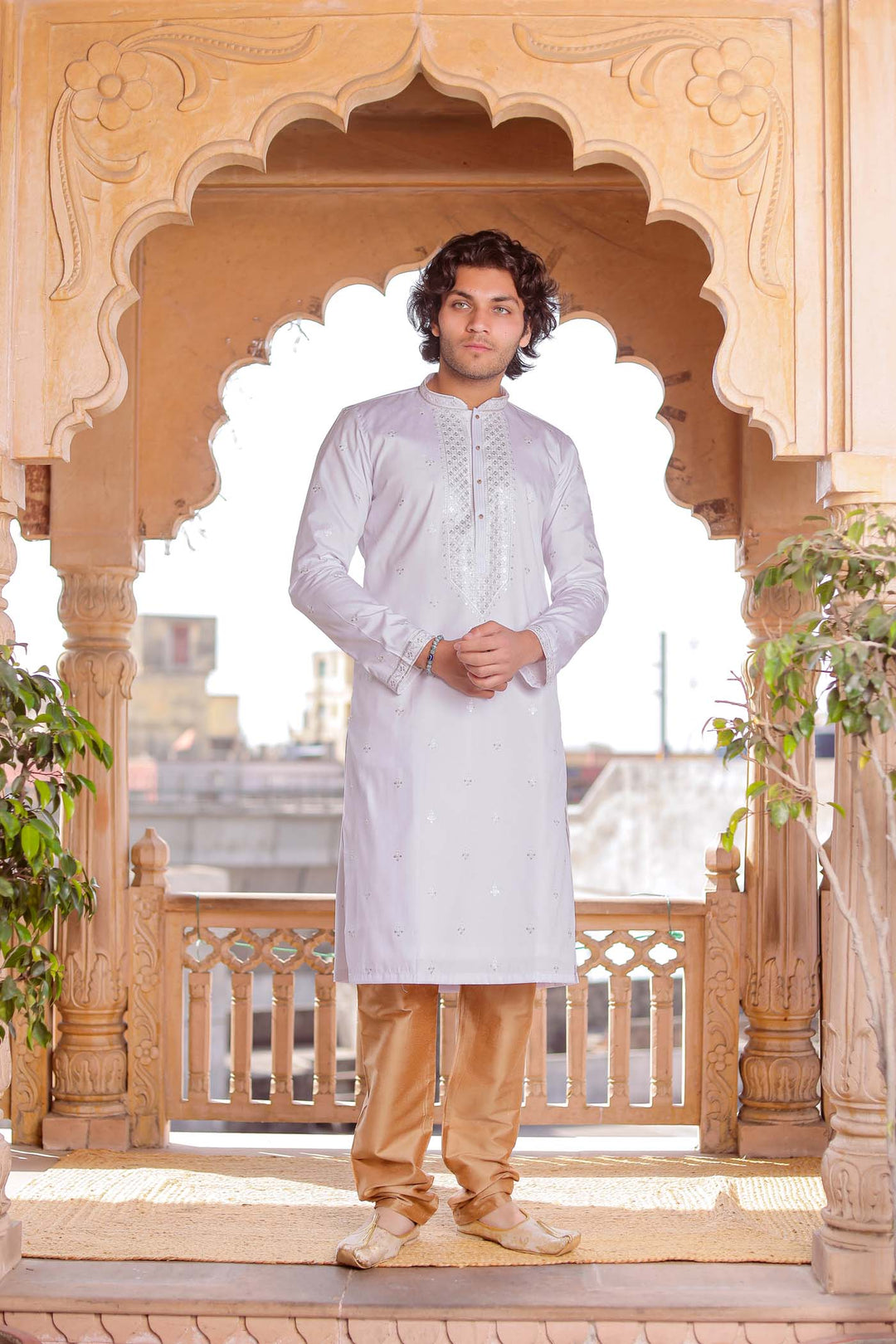 White Rayon Silk Kurta Suit With Sequin Embroidery.