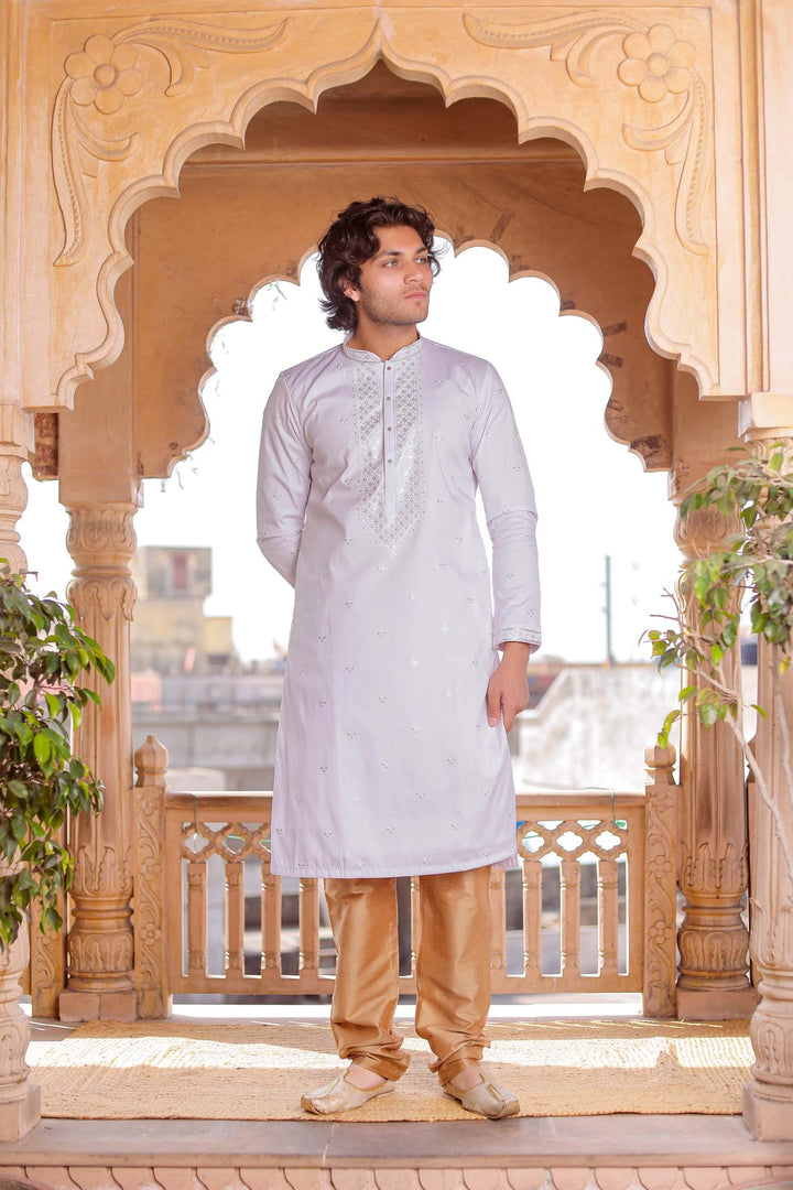 White Rayon Silk Kurta Suit With Sequin Embroidery.