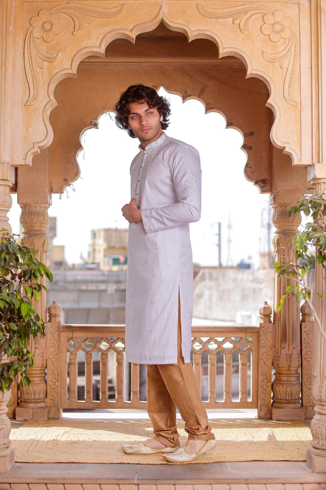 White Rayon Silk Kurta Suit With Sequin Embroidery.