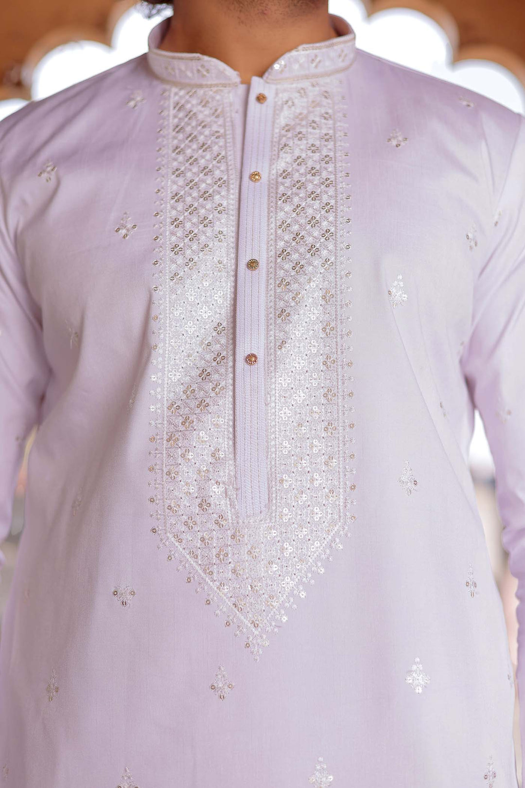 White Rayon Silk Kurta Suit With Sequin Embroidery.