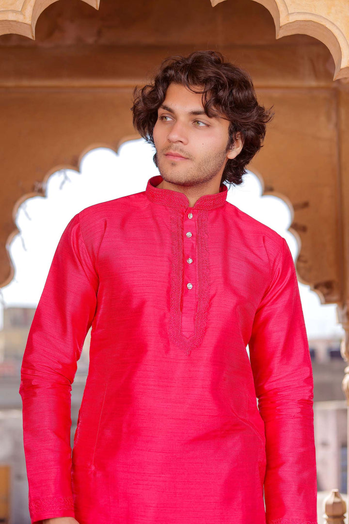 Pink Dupion Silk Kurt Suit.