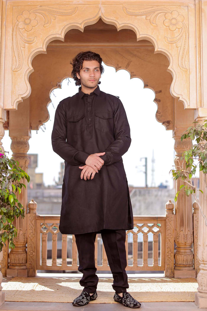 Black Pathani Kurta Suit