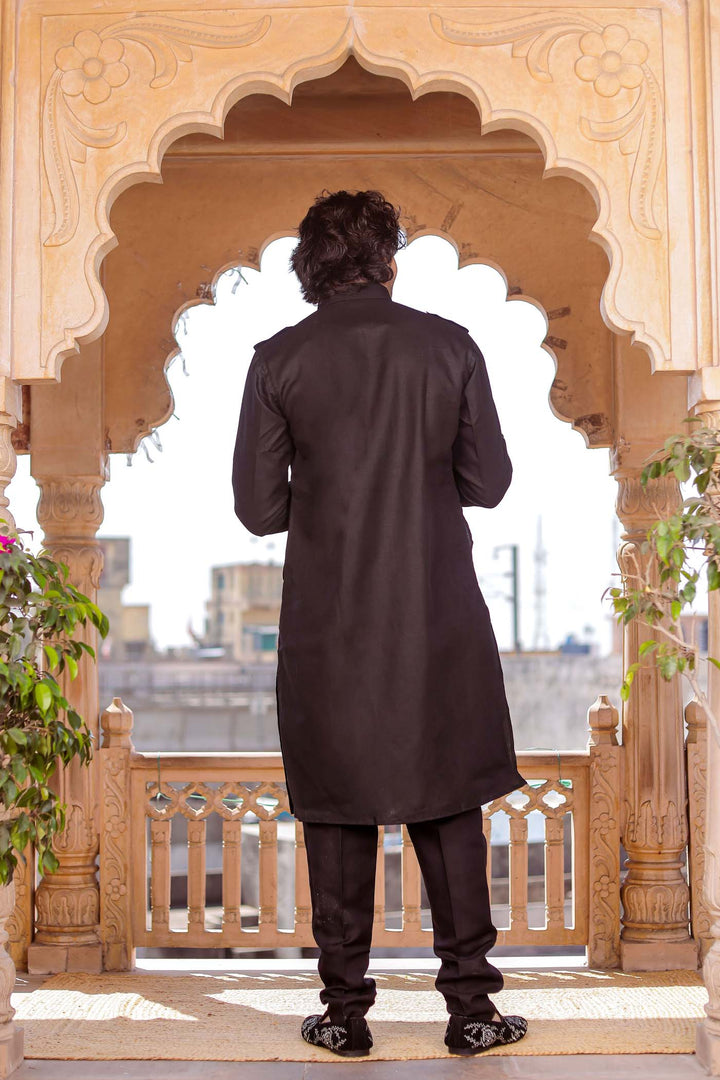 Black Pathani Kurta Suit