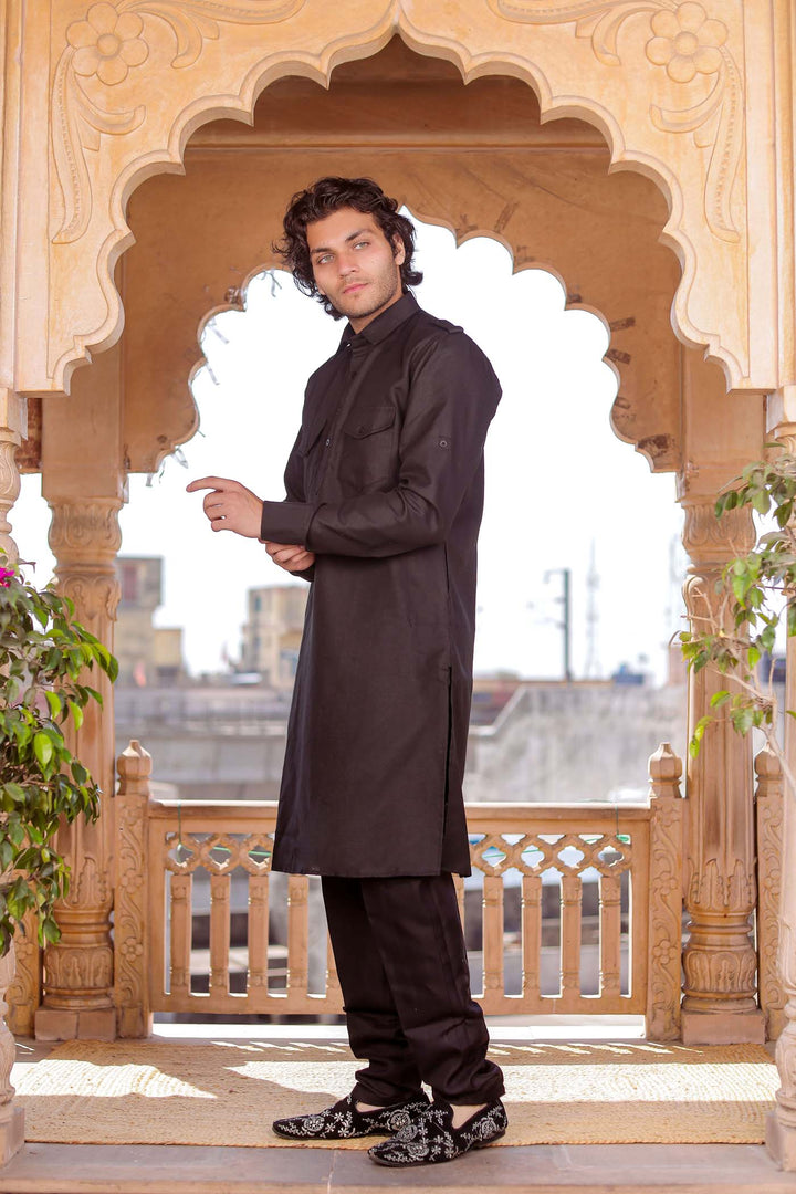Black Pathani Kurta Suit