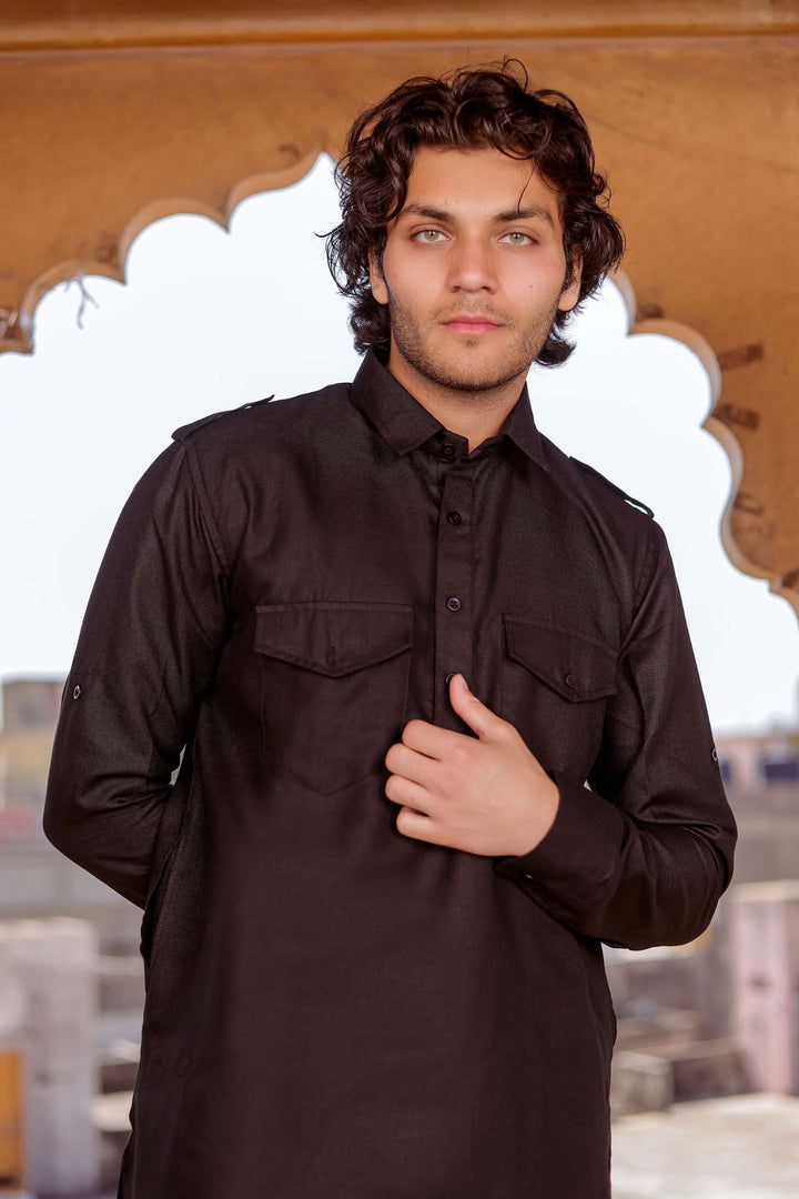 Black Pathani Kurta Suit