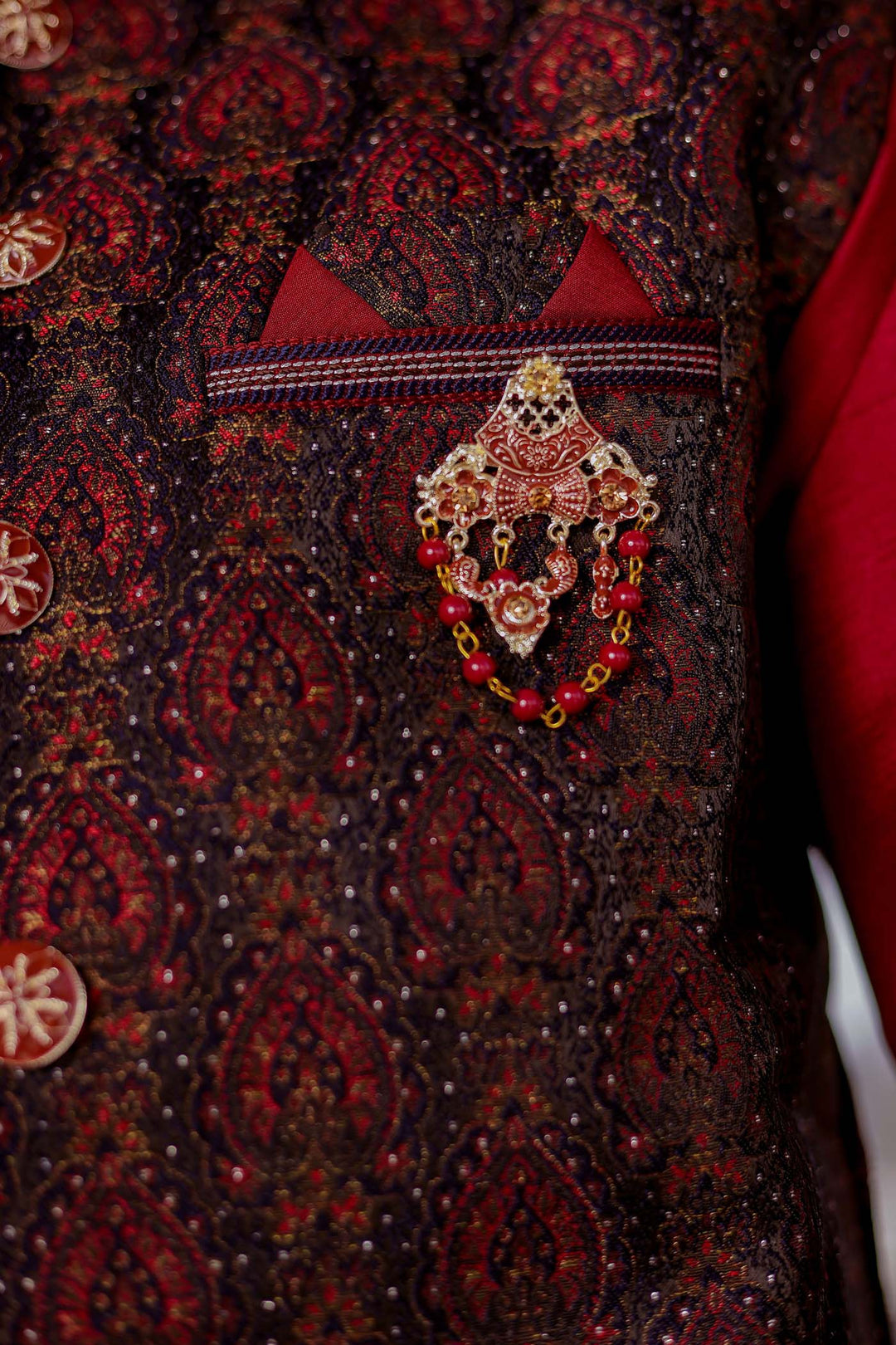 Maroon Brocade Silk Jacket And Kurta Suit