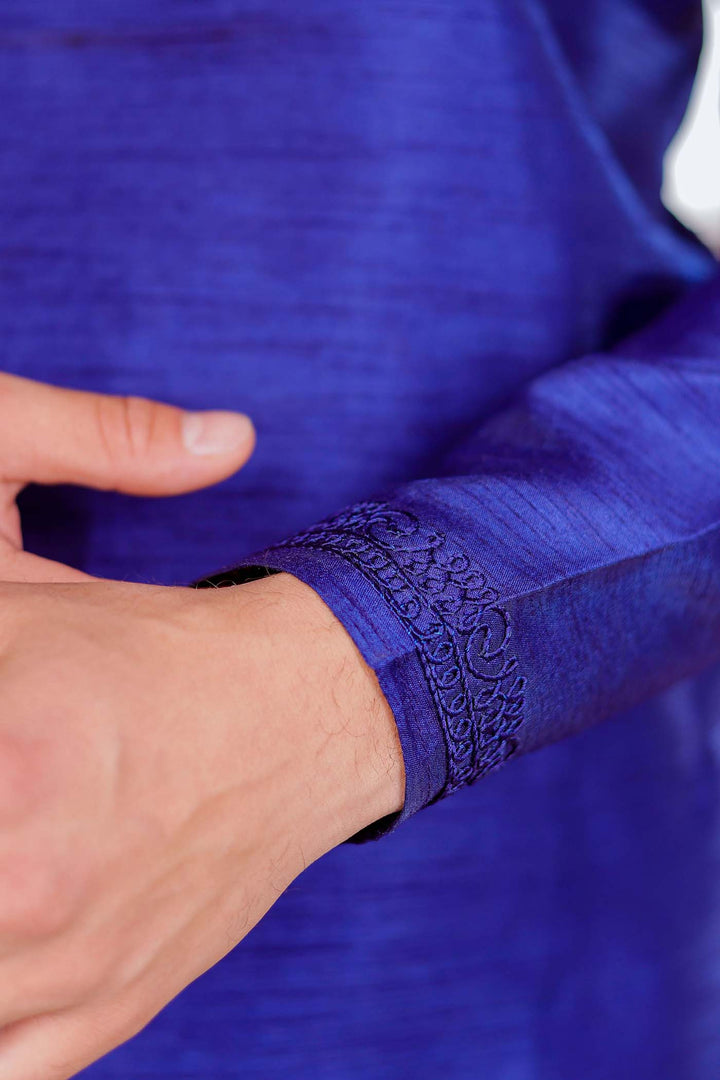 Royal Blue Dupion Silk Kurt Suit.