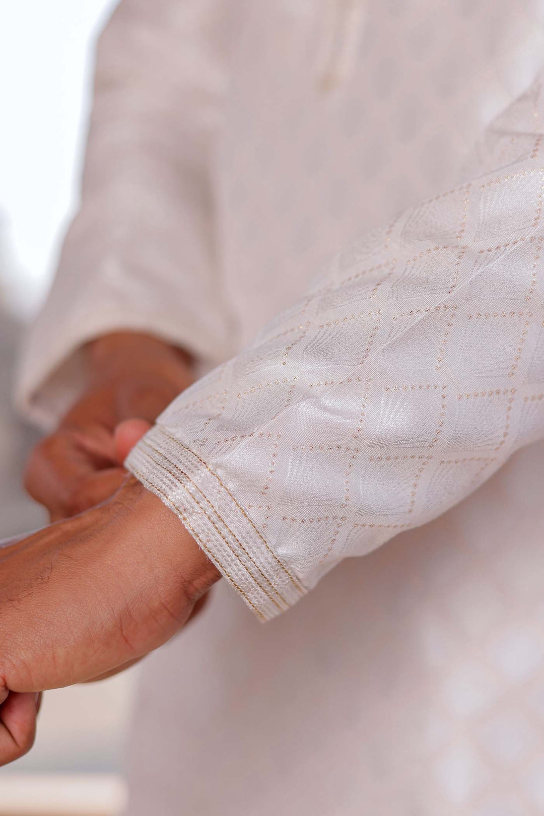 Off White Brocade Silk Kurta Suit With Sequin Thread Embroidery.
