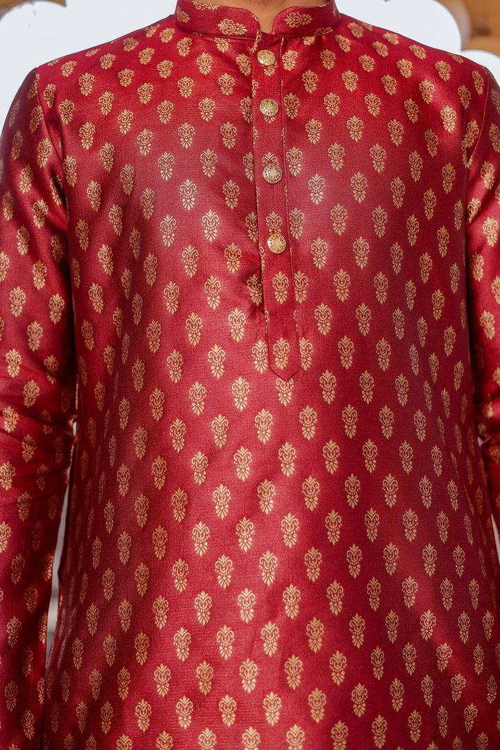 Maroon Brocade Silk Kurta Suit.