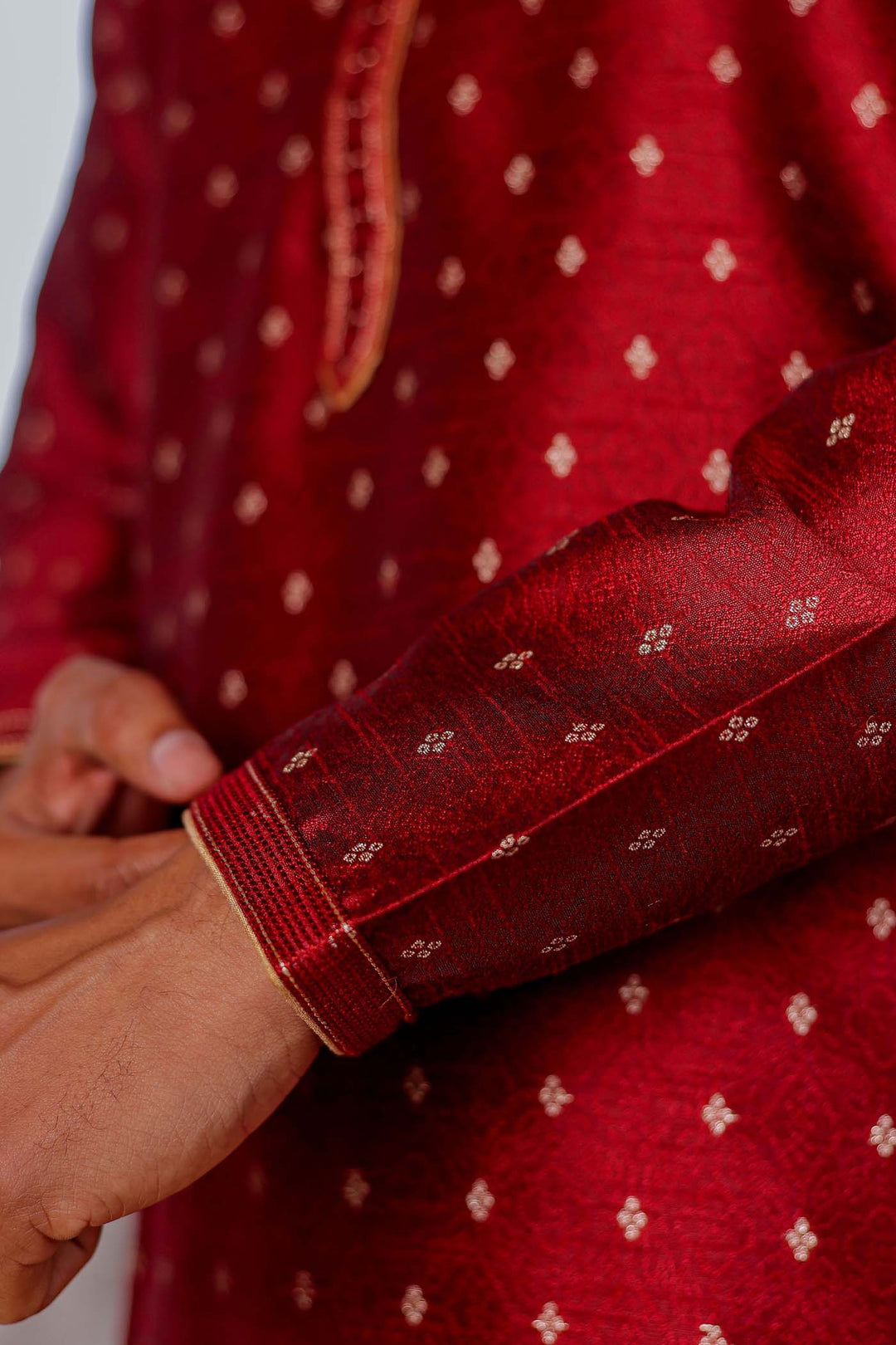 Maroon Brocade Silk Kurta Suit With Resham Thread Embroidery.