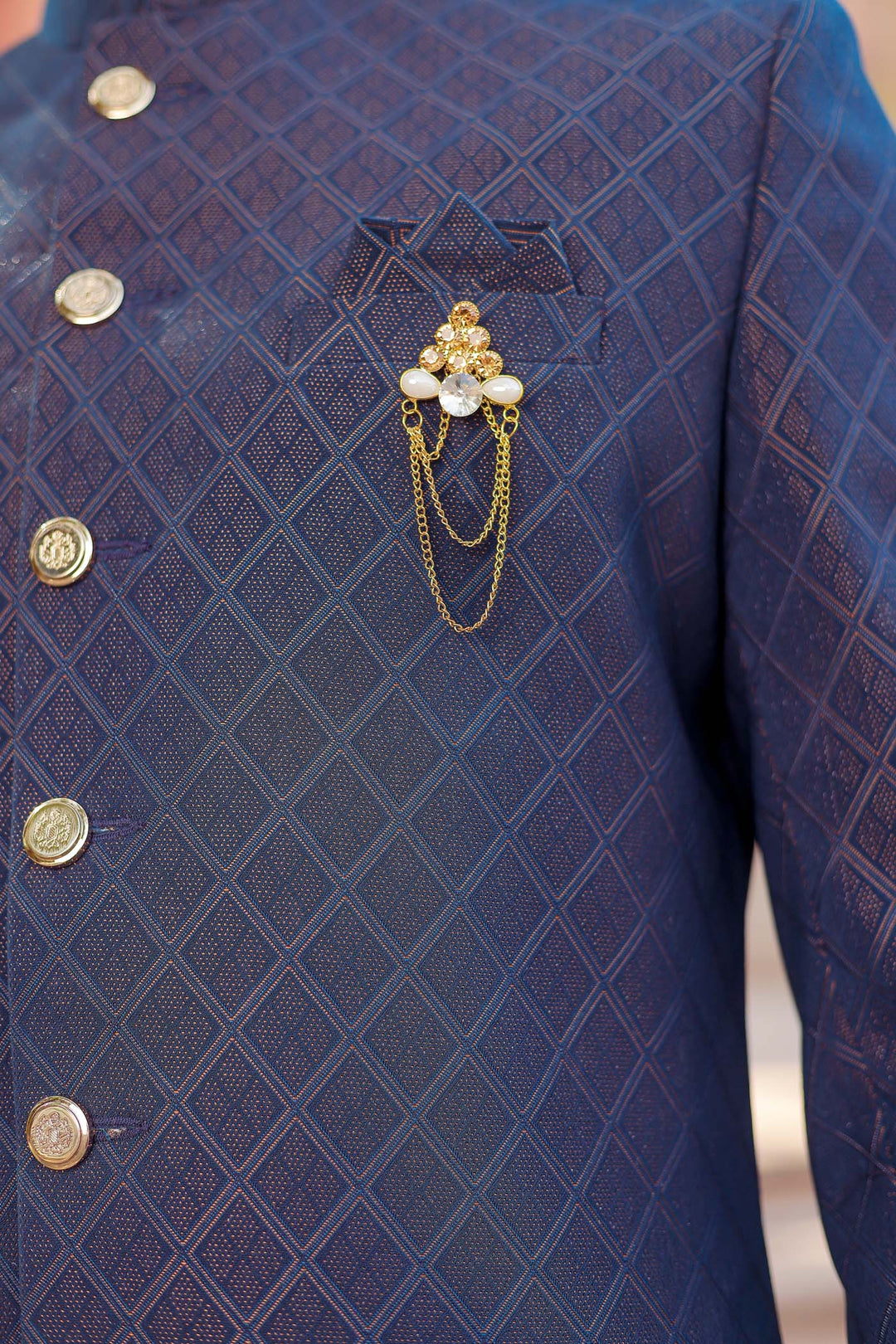 Navy Brocade Silk Indo-Western Suit