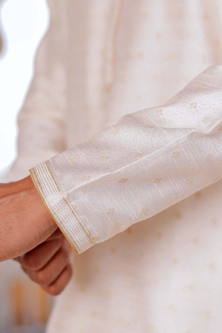 Off White Brocade Silk Kurta suit with resham thread embroidery