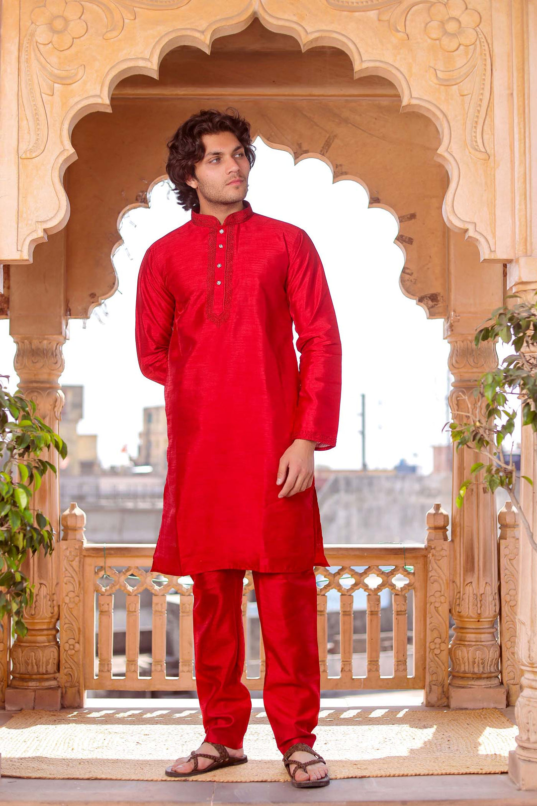 Maroon Dupion Silk Kurt Suit.